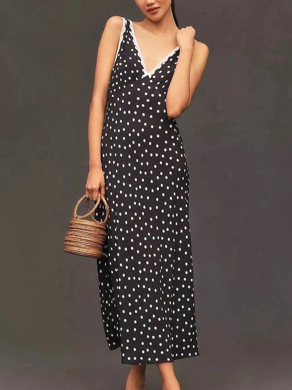 Rixo London Sandrine Midi Slip Dress Polka Dot Navy & White size S / UK10
